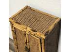 Vintage Coastal Bamboo Cane Wicker Rattan Keyhole Shape Side Table Cabinet 30”