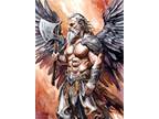 ORIGINAL FANTASY ART "Jandar the Brazen" ANGEL WATERCOLOR PAINTING JVJONES