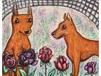 MINIATURE PINSCHER with Roses Original 11x14 Oil Pastel Painting by KSams Dogs