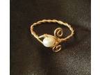 Gold Wire Wrap Twisted Ring with Freshwater Pearl