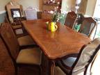 Maple Finish Dinning Table w/six padded High back chairs & Leaf