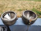 Pair of Large Bausch and Lomb Nickel Plated Drum Headlamps for parts or to