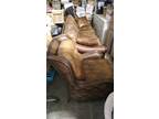 Leather & Rattan Couch, Chair, Ottoman, PLUS 2 Pillows *SEE SPECIAL*