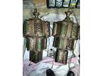 Pair Antique Brass & Emerald Hanging Sconce Lights