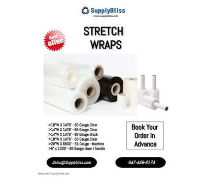 Stretch/ Shrink Wraps on Sale - Various Sizes Available - Book your Cases Today is a Black Office Equip &amp; Supplies for Sale in Mississauga ON