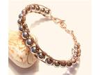Copper Bangle Bracelet with Silver Hematite Beads