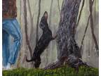 Oil Painting Dachshund Dog Forest Landscape Animal Art by A. Joli