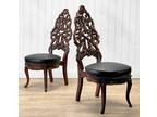 Antique German Black Forest Walnut Heavily Carved Chairs - A Pair