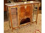 Marble Top French Ormolu Kingwood Inlaid Marquetry Vitrine Attributed To Linke