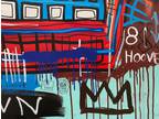 Rare Jean Michel Basquiat Painting Large Stretched on Canvas Signed 40 x 30 inch