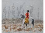 Oil Painting Woman Girl Horse Snow Winter Landscape Animal Art A. Joli