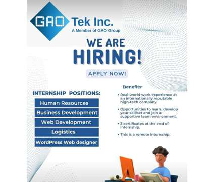 Job ad for Web developer is a Intern Web Developer in Computer &amp; Software Job Job at Gao Tek in Ann Arbor MI