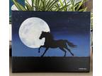 11”x14” ORIGINAL Wild Horse, Wild Mustang Full Moon Landscape - by C.