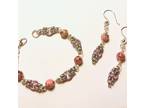 Silver Byzantine Chainmaille Bracelet and Earring Set with Orchid Jasper Beads
