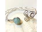 Silver Braided Bangle Aquamarine Gemstone or Black Obsidian