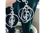 Silver Tri Circle 3D Earrings with Crystal Bead