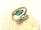 Silver Snake Ring with Blue Crystal Teardrop Bead