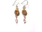 Gold or Silver Coiled Rosette Earrings with Crystal Teardrop
