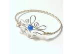 Silver Wire Weave Bangle Bracelet with Periwinkle Blue Bead