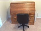 Solid Oak Roll Top Desk w/ Chair