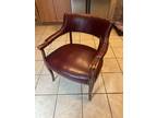Vintage Burgandy Leather Library Chair with Brass Tacks Sheraton Style