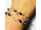 Silver Heart links Bracelet with Blue Gemstone Beads