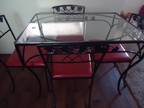 Wrought Iron Black/Red Table w/Four Chairs