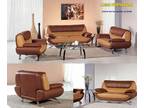 Vig Furniture 7040 Modern Leather Light Brown Dark Brown 3 PC Living Room Sofa