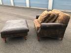 Oversized leather chair an ottoman