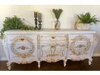Dresser, Vintage Rococo Handpainted Gold Leaf and Cream Dresser