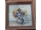Antique framed picture of flowers in vase