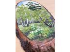 Wood Forest Scene Mixed Media Painting Live EDGE Wood 14.5"Vintage ART 3D Effect