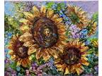 ORIGINAL OIL Painting SUNFLOWERS impasto 10"x 8" by Olga Diduh.