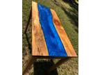 Maple and Ocean Blue River table with walnut base