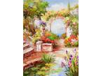 Framed Oil Painting on Canvas, Signed by A Rossi, Mediterranean Garden Scenery