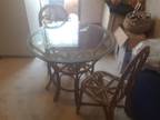 Bamboo table with glass top & two chairs
