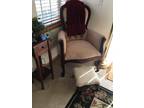 Vintage looking chair with foot stool and side table