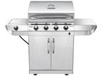 NEW Char-Broil Stainless 4-Burner Gas Grill w/ Side Burner & Cabinet