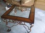 Wrought iron & glass end coffee table