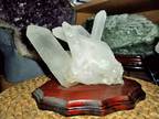 Exceptional and Beautiful Large Chinese Tibet Crystal Points Cluster on Wooden