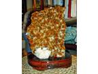 Beautiful Huge Ultra Rare Unique Citrine and Calcite Cluster on Wood Stand