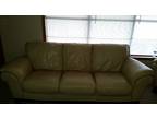 Italian Leather Couch and matching Chair. Creamy Beige color.