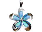 Opal Silver Hawaiian Plumeria Pendant 15mm