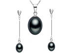 Black Pearls Pendant And Earrings +Free shipping
