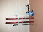 Junior skis/poles/helmet. Size 3 hockey skates