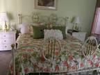 Metal gold and white king size bed with box spring..excellent condition