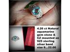 4.26 ct natural aquamarine gemstone paired with CZ on 925 sterling silver band