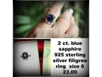 2 ct.blue sapphire 925 sterling silver filigree ring