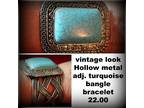 Turquoise vintage look hollow metal adjustable cuff bracelet