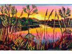 Art 17"/27" original oil painting, Spring sunset, landscape, stretched canvas